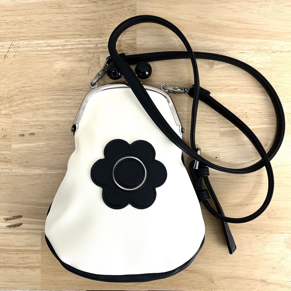 MARY QUANT マリークワント スムースWサイドガマ口 2WAYショルダー 