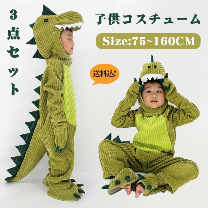 恐竜着ぐるみパジャマ 再入荷 衣装 子供 恐竜 着ぐるみ 3点セット 衣装 