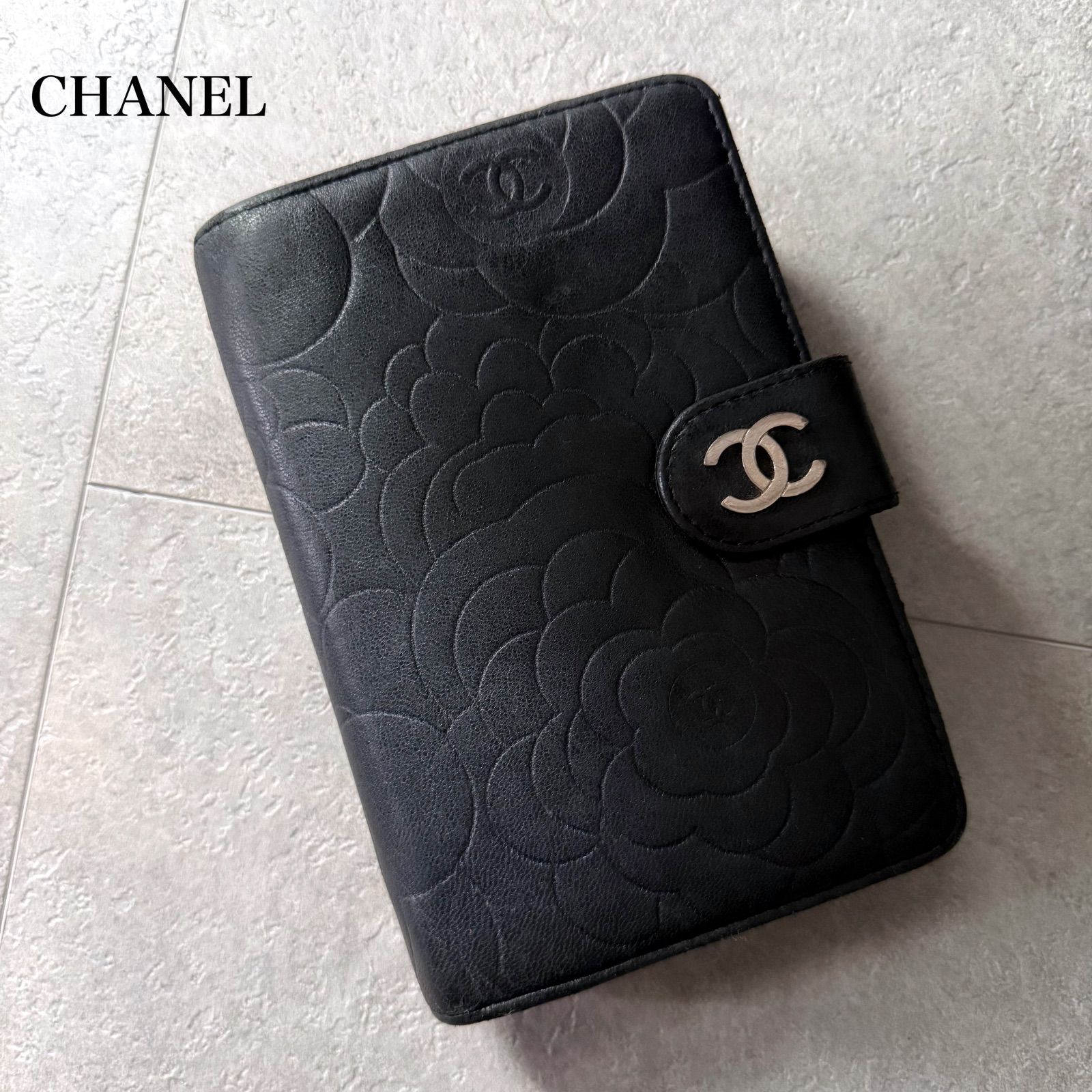 CHANEL シャネル カメリア 二つ折り財布 ミディアムウォレットブラック