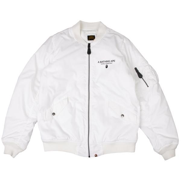 アベイシングエイプA BATHING APE BAPE ロゴプリントMA-1ジャケット 白 