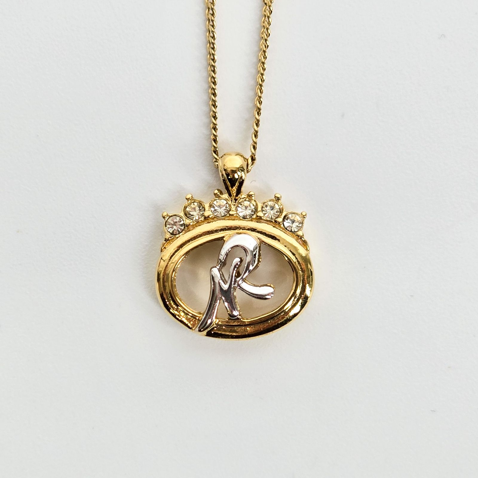 美品】 ニナリッチ NINA RICCI ネックレス ラインストーン Rロゴ 王冠 