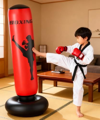 X XBEN Punch Bag, Inflatable Air Standing Bag, Reinforced PVC, Stable Punching Bag, Boxing, Kickboxing Mitts, Karate, Adults and Kids, Exercise Relief Toy, Birthday, Christmas, New Year, Children's Day Presentation CH