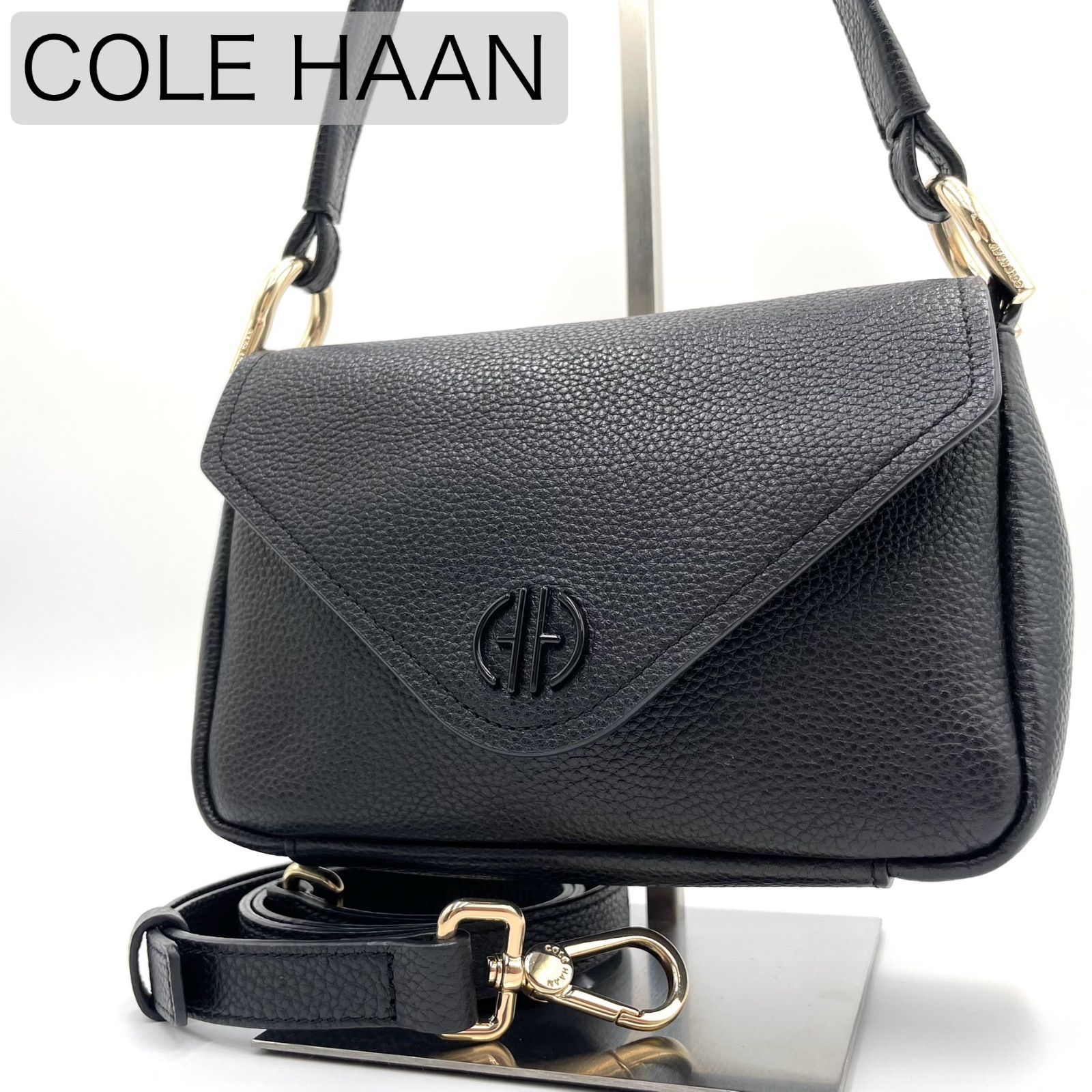 極美品 COLE HAAN レザー 2WAY ショルダーバッグ 黒 シボ革 極美品COLE 