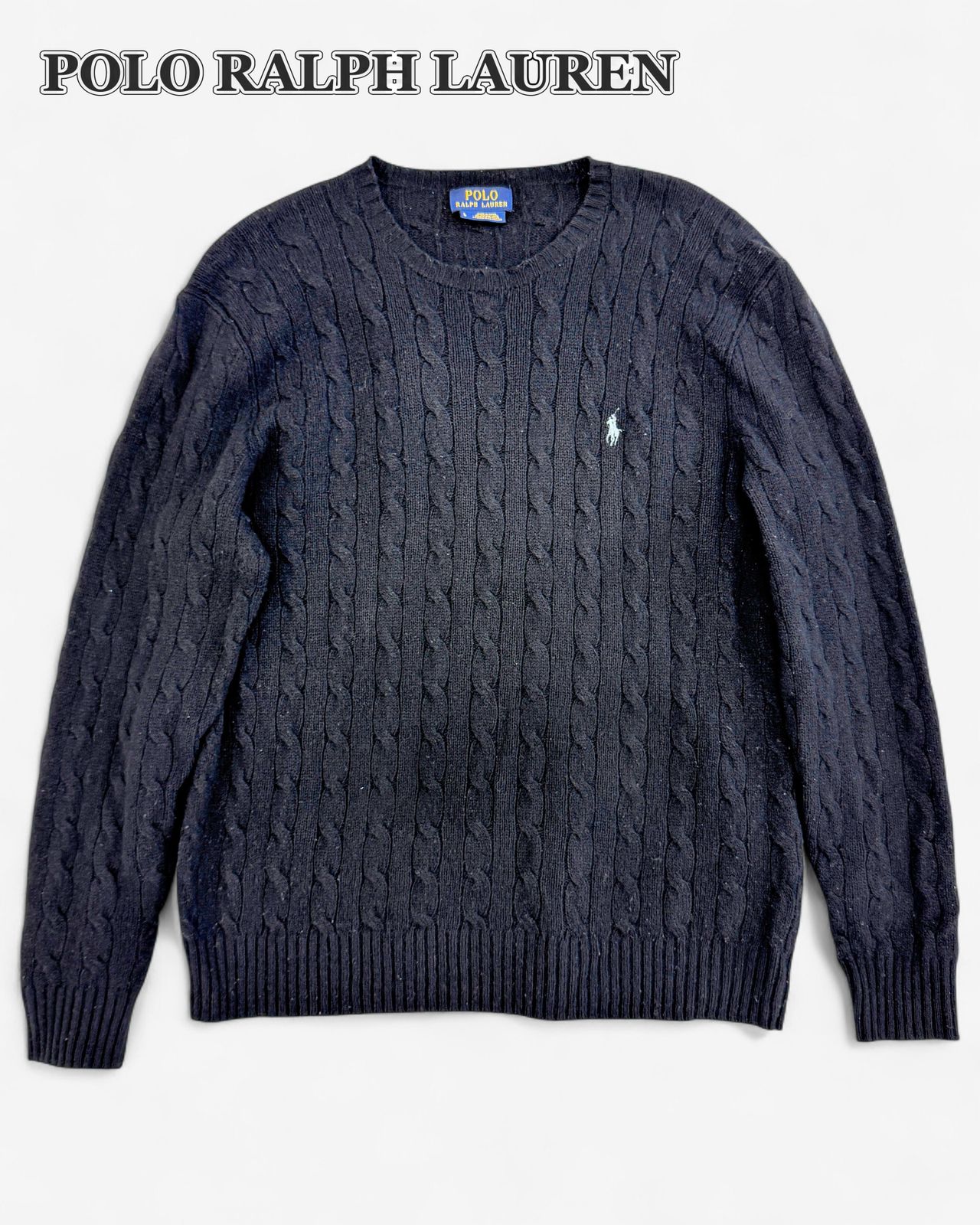 POLO RALPH LAUREN ケーブルニット セーター LG L相当 ネイビー ワン