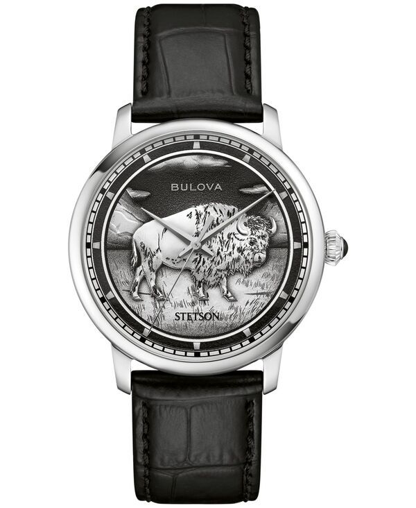 [Free Shipping] Bulova Mens Watch Accessory Mens Husdon Stetson Black Leather Strap Watch 39mm Black