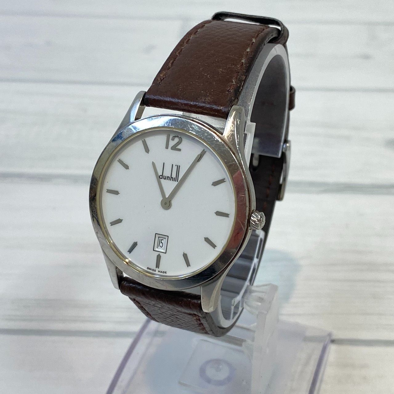 不動品】dunhill ダンヒル シティスケープ クォーツ デイト 白文字盤 