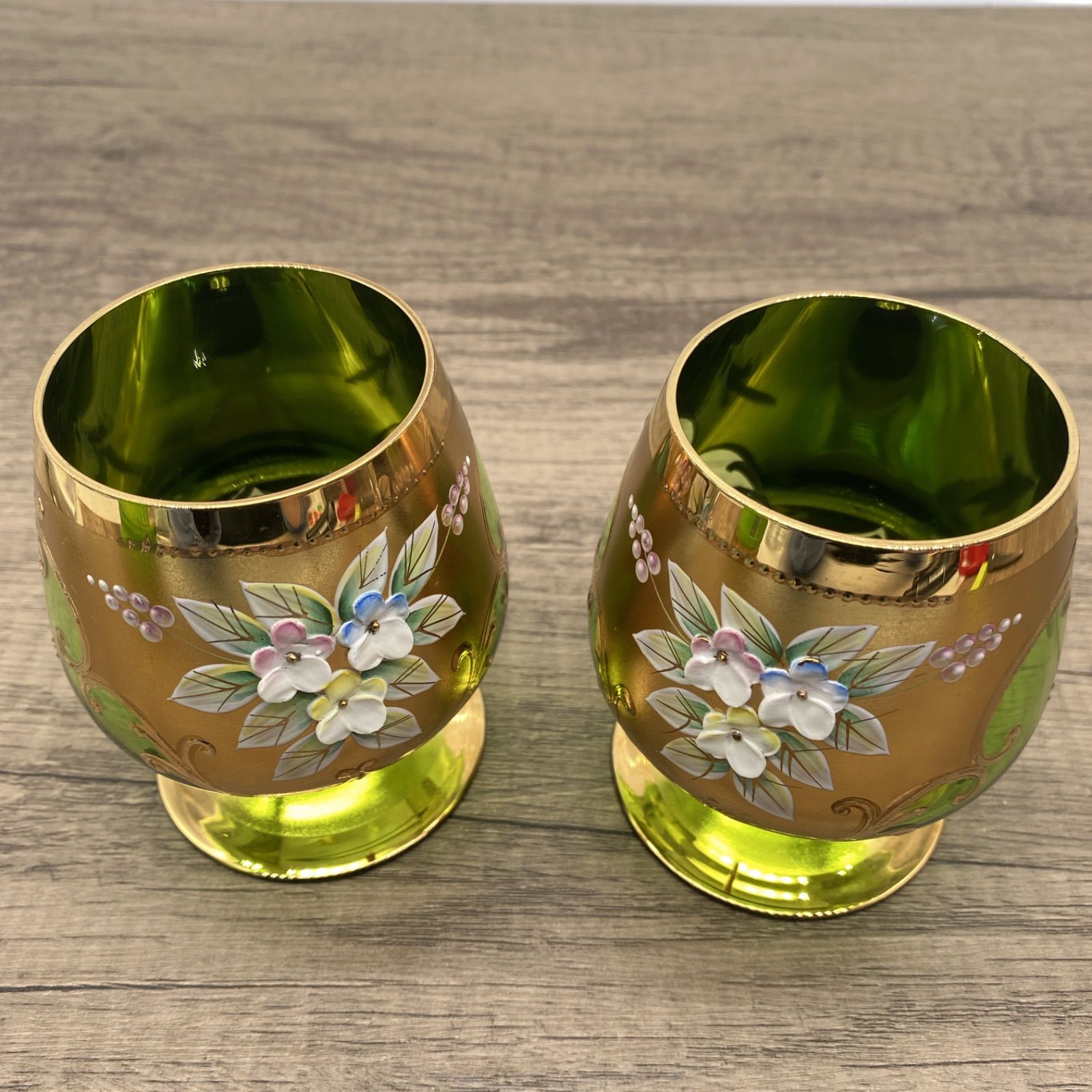 C-0245【美品中古品】◆ ヴィンテージ チェコ BOHEMIAN風ペアグラス 聖杯グラス ゴブレット ◆