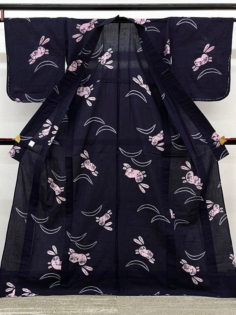 A62美品 有松鳴海絞り 浴衣 花 綿 紺青 フリーサイズ〔伝統的工芸品