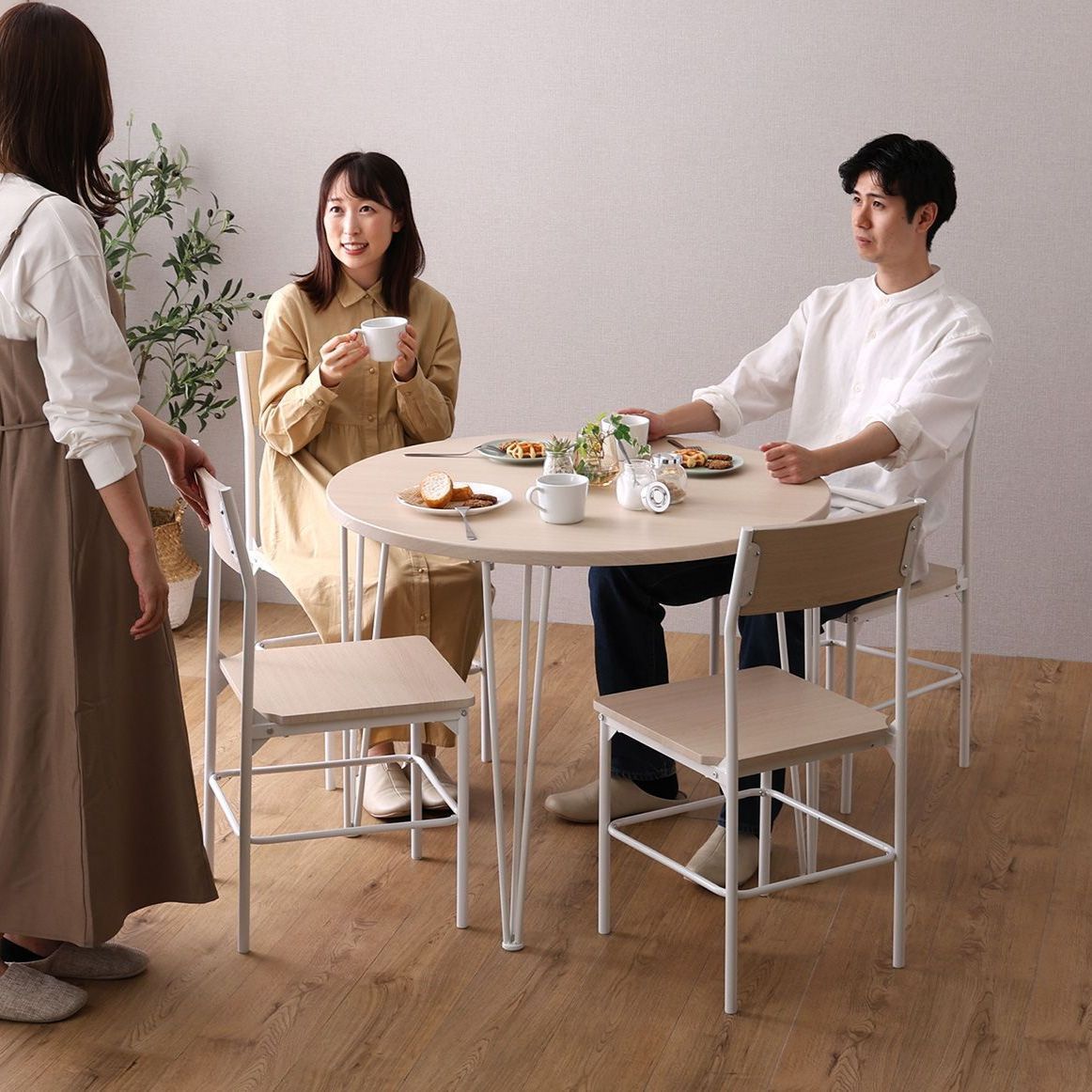 ♪4人掛 円形 ダイニング5点セット ［テーブル(幅90cm)・チェア4脚