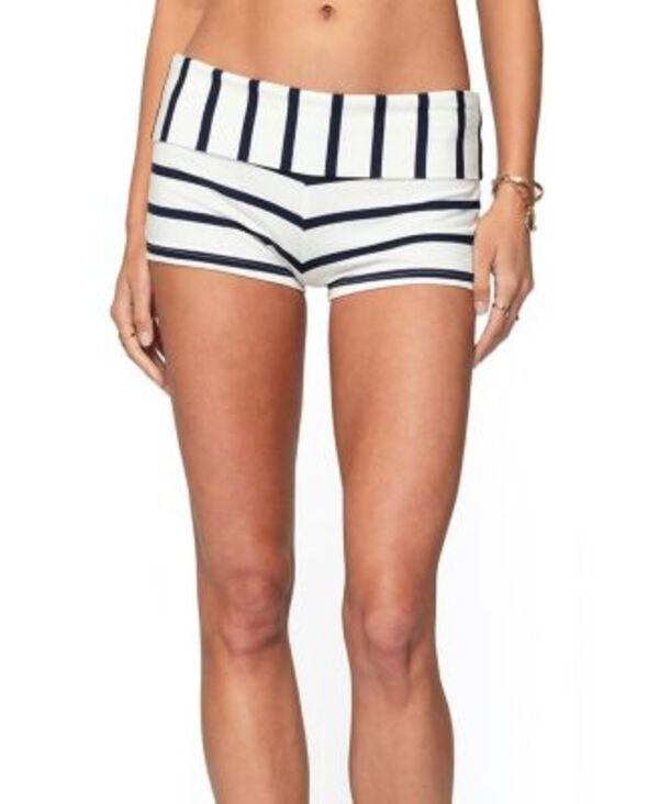 レディース アディクテッド レディース ボトムス ハーフパンツ・ショーツ ショートパンツ Edikted Lorenza Striped Fold Over Shorts Navy and White ホワイト