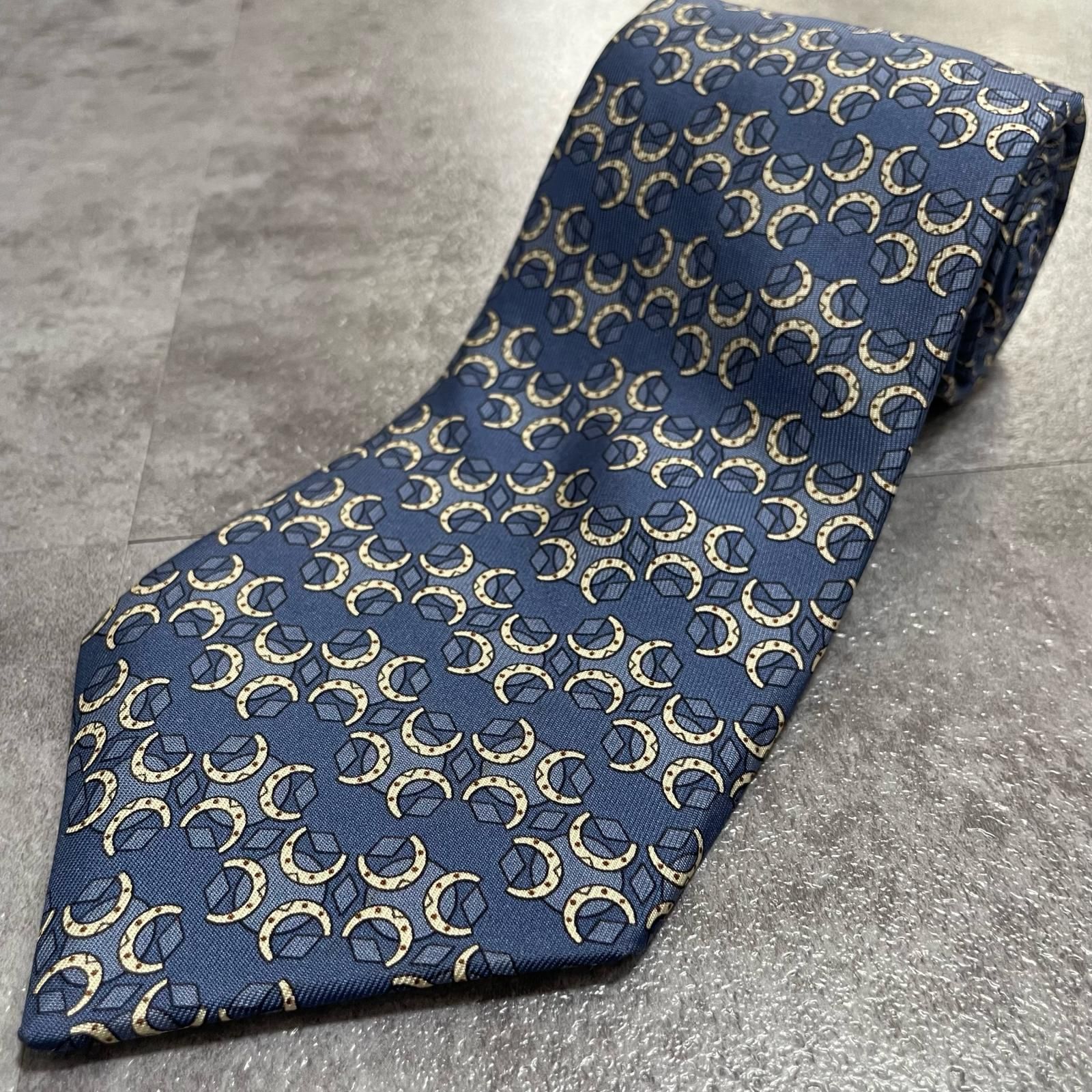 美品 HERMES ネクタイ ピンク 馬蹄 ツイル 総柄 父の日 シルク