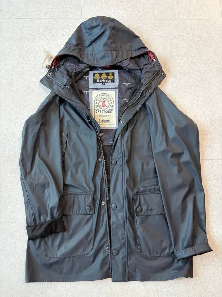 低価，SALE BARBOUR ネイビー Greatcoat フード レインジャケット m