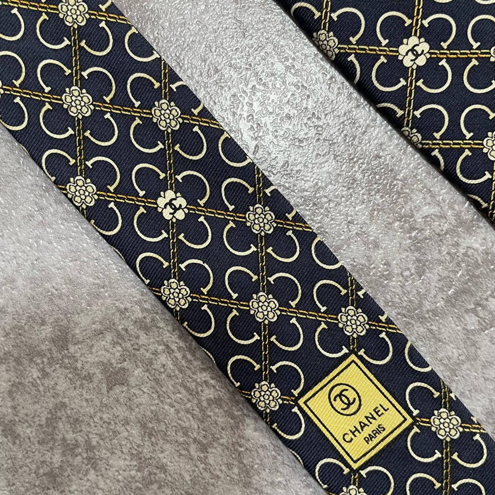 CHANEL】シャネル フラワーチェック柄 シルクネクタイ シルク100