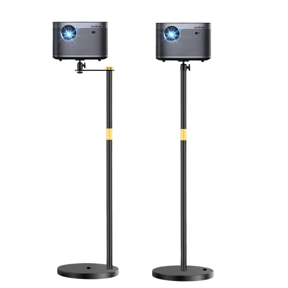 新品 プロジェクタースタンド、角度調整、360°回転、85-123cmの高さ調整可能、金属構造、二重穴ベースデザイン、安定、壁に隠れ、ワイヤーを整理するスペースを節約、約5kg、黒