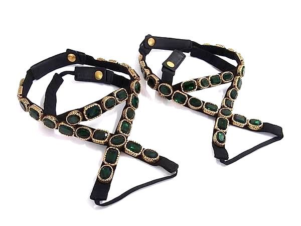 ■美品■ GUCCI グッチ カラーストーン フラッシュトレック スニーカー用 レディース ブラック系×グリーン系 FR7110 □美品□ GUCCI グッチ カラーストーン フラッシュトレック スニーカー