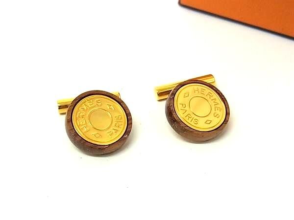 □美品□ HERMES エルメス セリエ ウッド カフリンクス カフスボタン