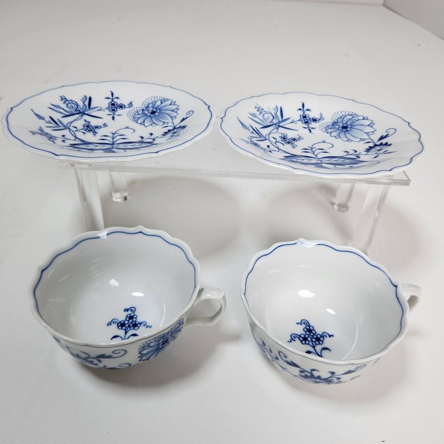 Meissen マイセン ブルーオニオン カップ＆ソーサー 青花柄 2客セット 