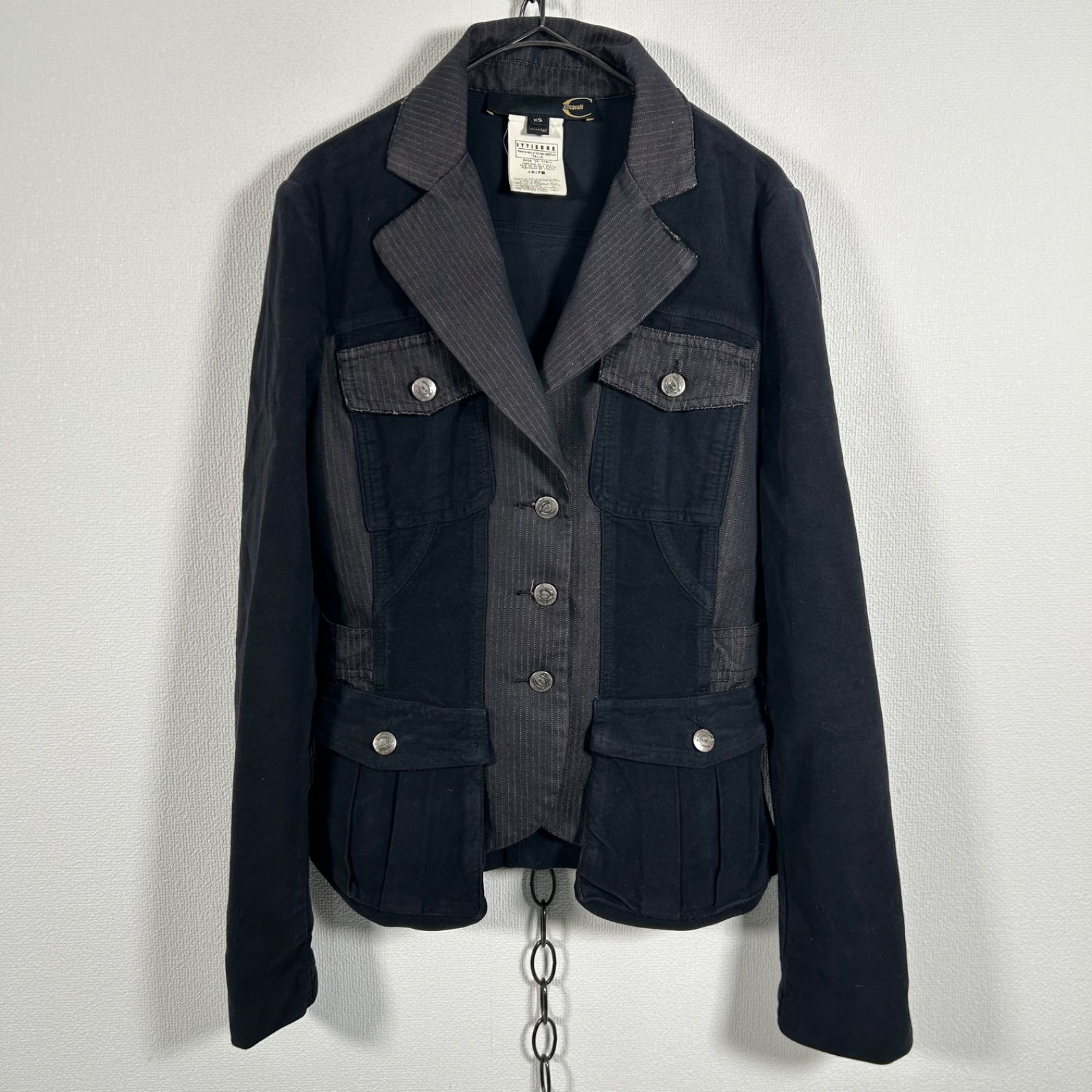 イタリア製 Just Cavalli 異素材 ピケ テーラードジャケット XS Italy Vintage イタリア製 Y2K Just Cavalli 異素材 ピケ テーラード