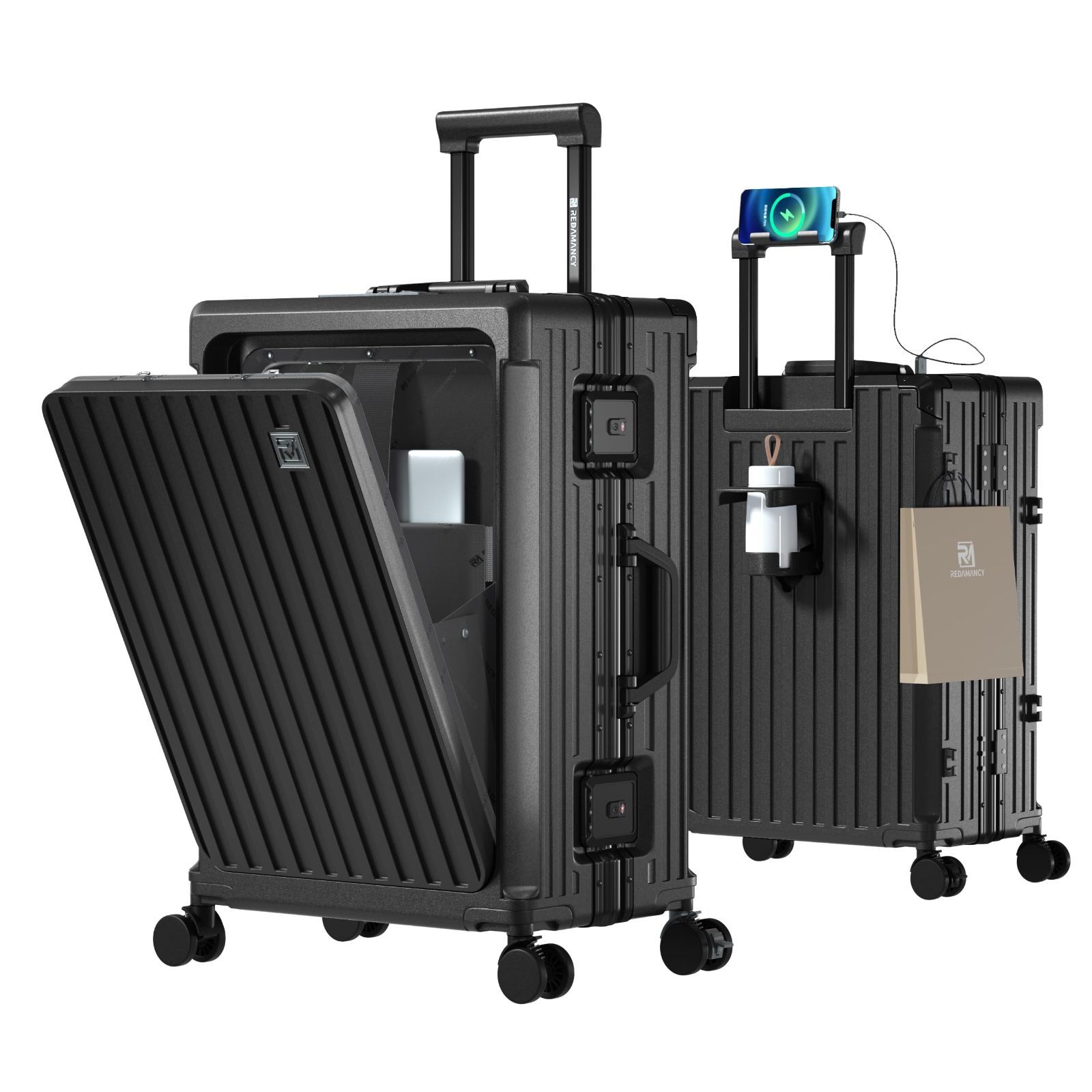 キャリーケース フロントオープン 耐衝撃 静音ダブルキャスター ABS材質 修学 ビジネス スーツケース 海外旅行出張 泊まる 静音 おしゃれ 超軽量 機内持ち込み