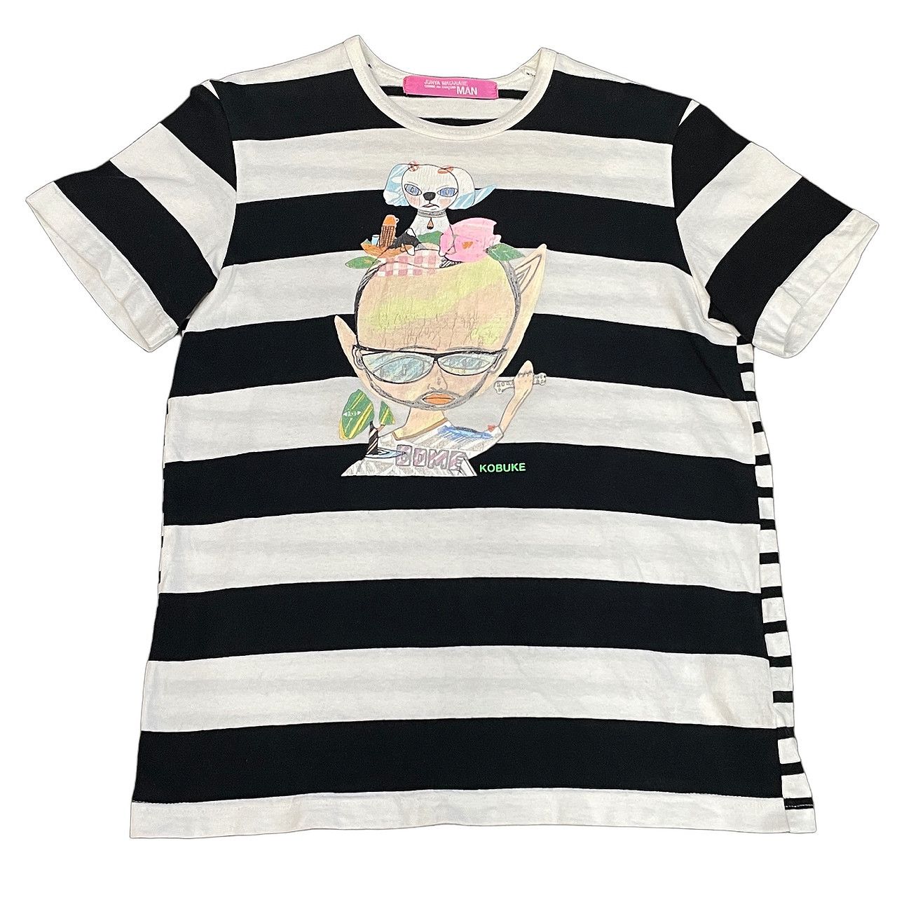 ジュンヤワタナベコムデギャルソンマン× 古武家賢太郎 ボーダー長袖Tシャツ JUNYA WATANABE COMME des GARCONS MAN PINK × 古武家賢太郎 03SS
