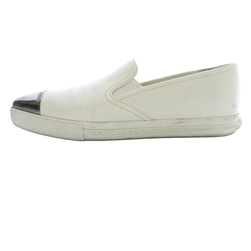 Miu Miu Metal Toe Cap Flat Shoe Slip-on Leather 36 23cm White