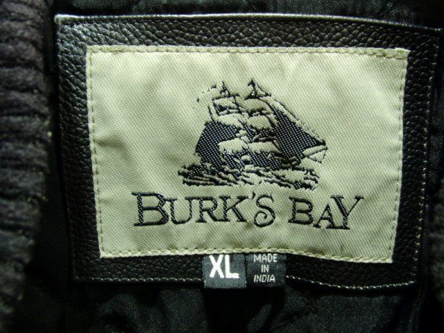 BURK'S BAY バークスベイ 企業ロゴ チェッカー 切り替え レザージャケット ブルゾン スタジャン サイズXL 黒系 メンズ トップス BURK'S BAY バークスベイ 企業ロゴ チェッカー 切り替え レザー
