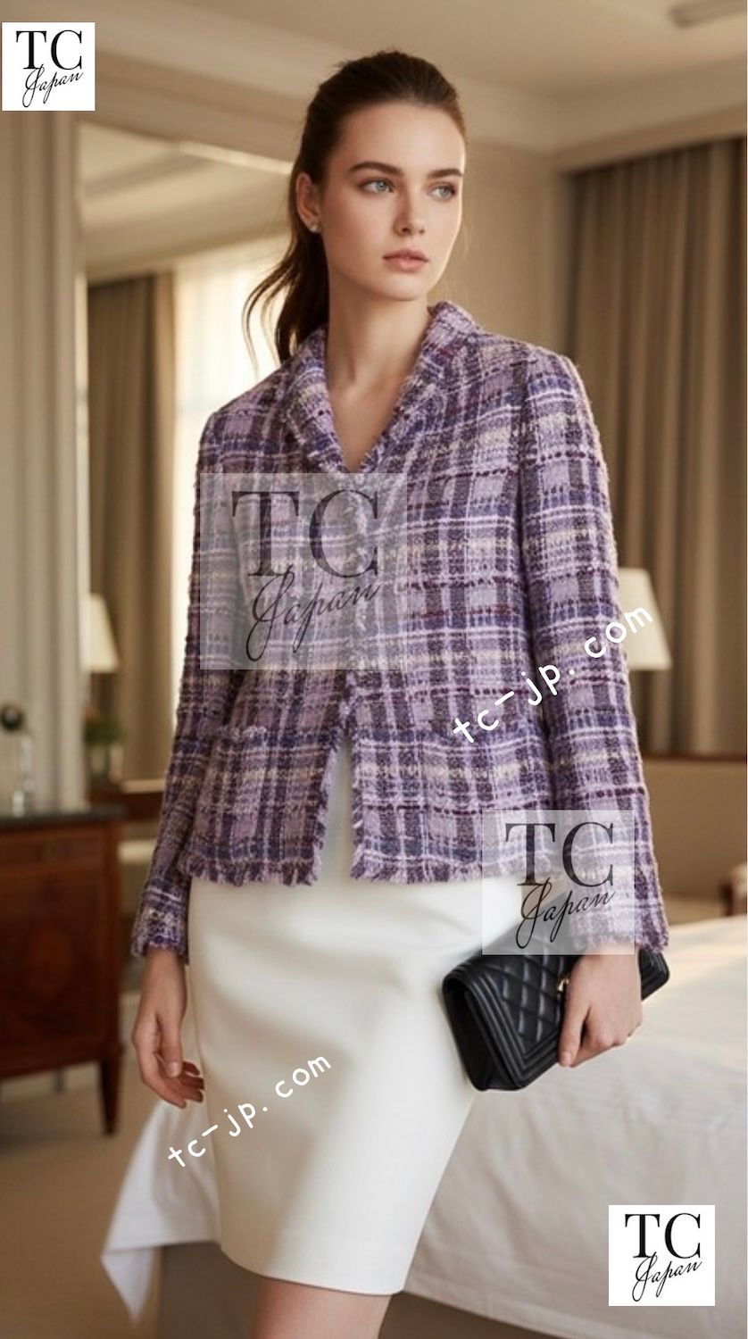 シャネル ジャケット スーツ CHANEL パープル ラベンダー ソフト