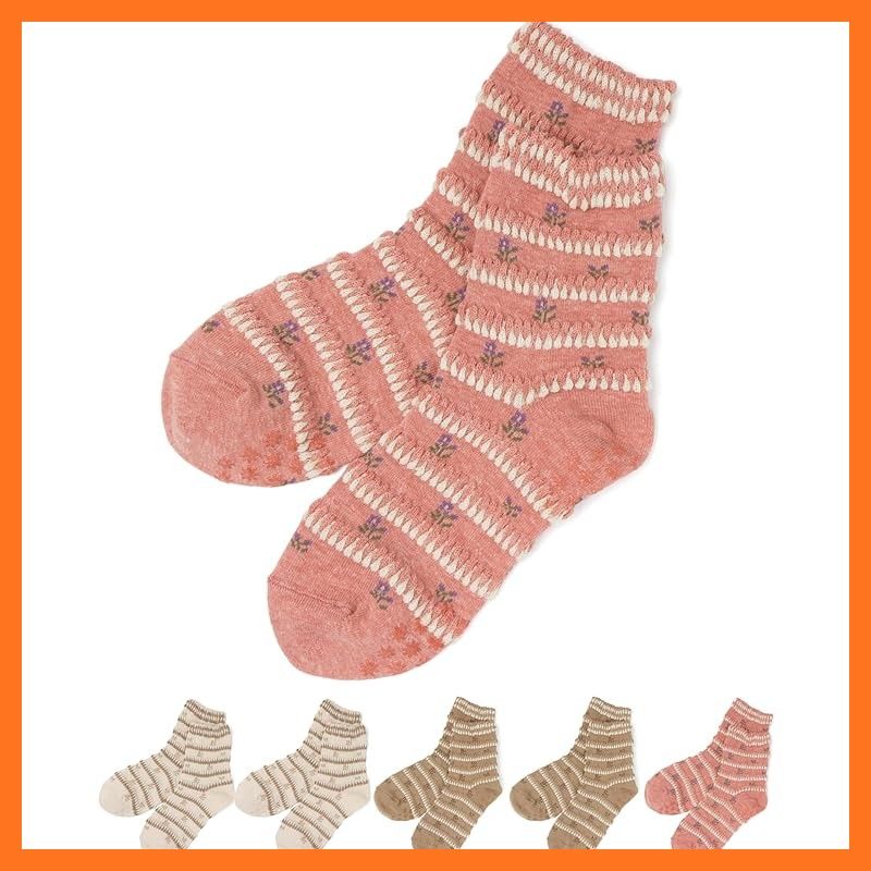 【新品】 [Foot is Happy～足元に幸せを～] ゆるくて可愛い 介護用靴下 シニア 日本製 介護 滑り止め付き ゆったり ルームソックス レディース 婦人 花柄 締め付け解消 (22-25cm, アイボリー2、ベージュ2、ローズ1) 1