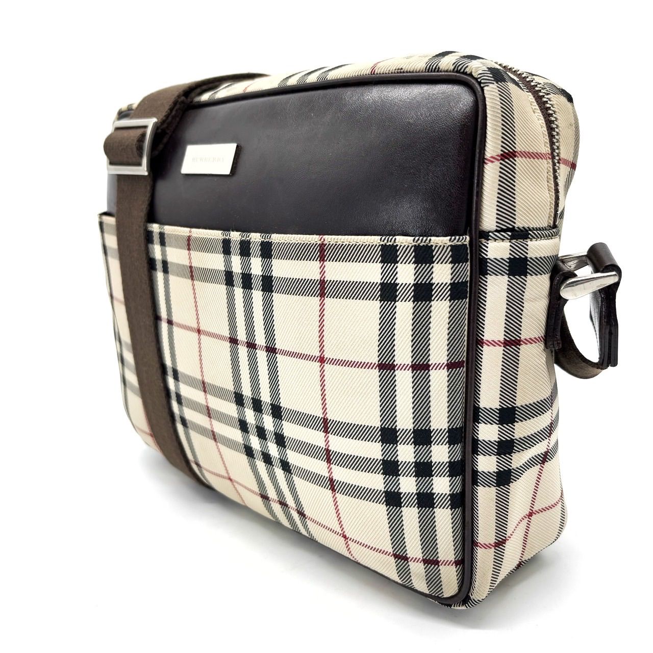 BURBERRY バーバリー ノバチェック ショルダーバッグ レザー ブラウン 