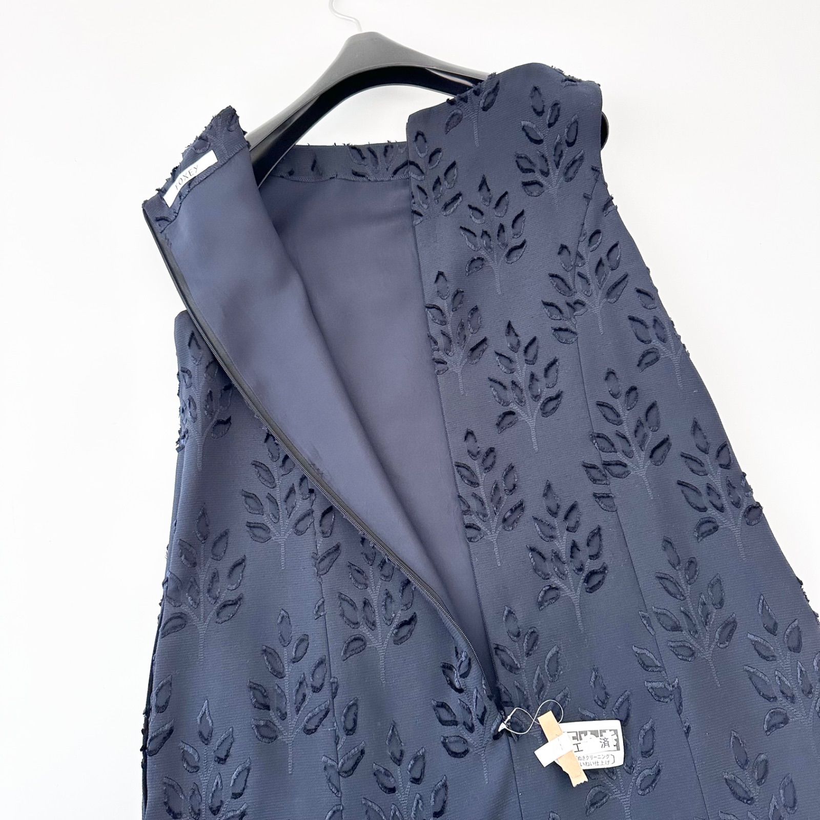 フォクシー FOXEY リーフ柄 ジャガード ワンピース ドレス 38 M