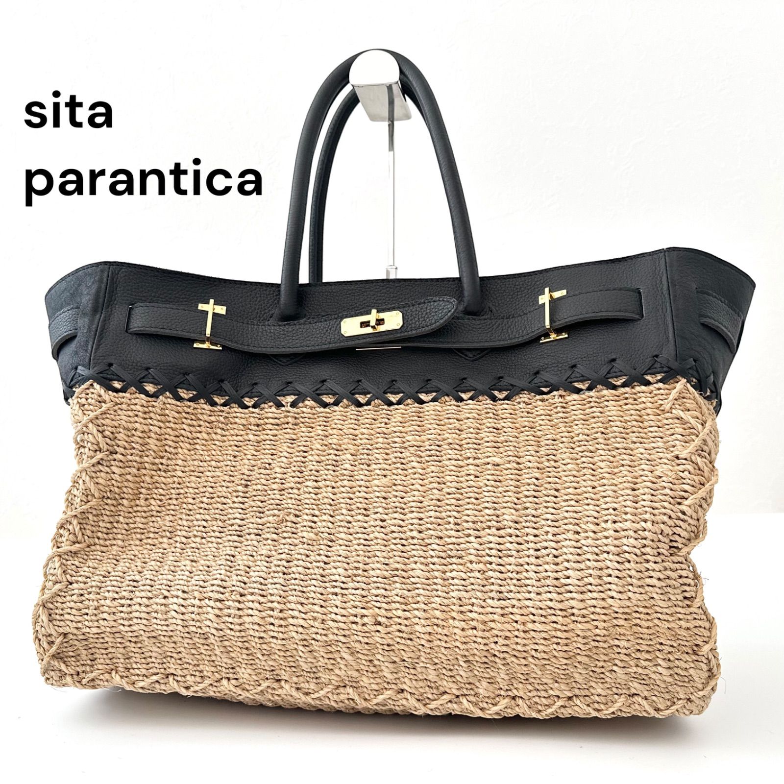 sita parantica シータパランティカ 雑材×牛革 コンビ トートバッグ L