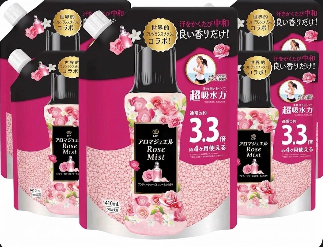 【5個セット】レノア ハピネス アロマジュエル 香り付け専用ビーズ アンティークローズ&フローラル 詰め替え 1410mL