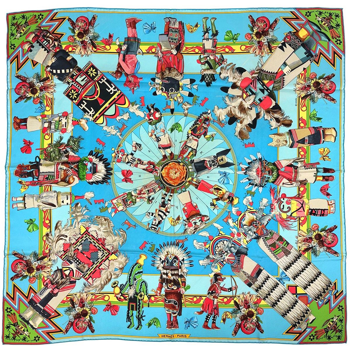 エルメス HERMES カレ90 Kachinas カチナ 民族 スカーフ シルク ライト 