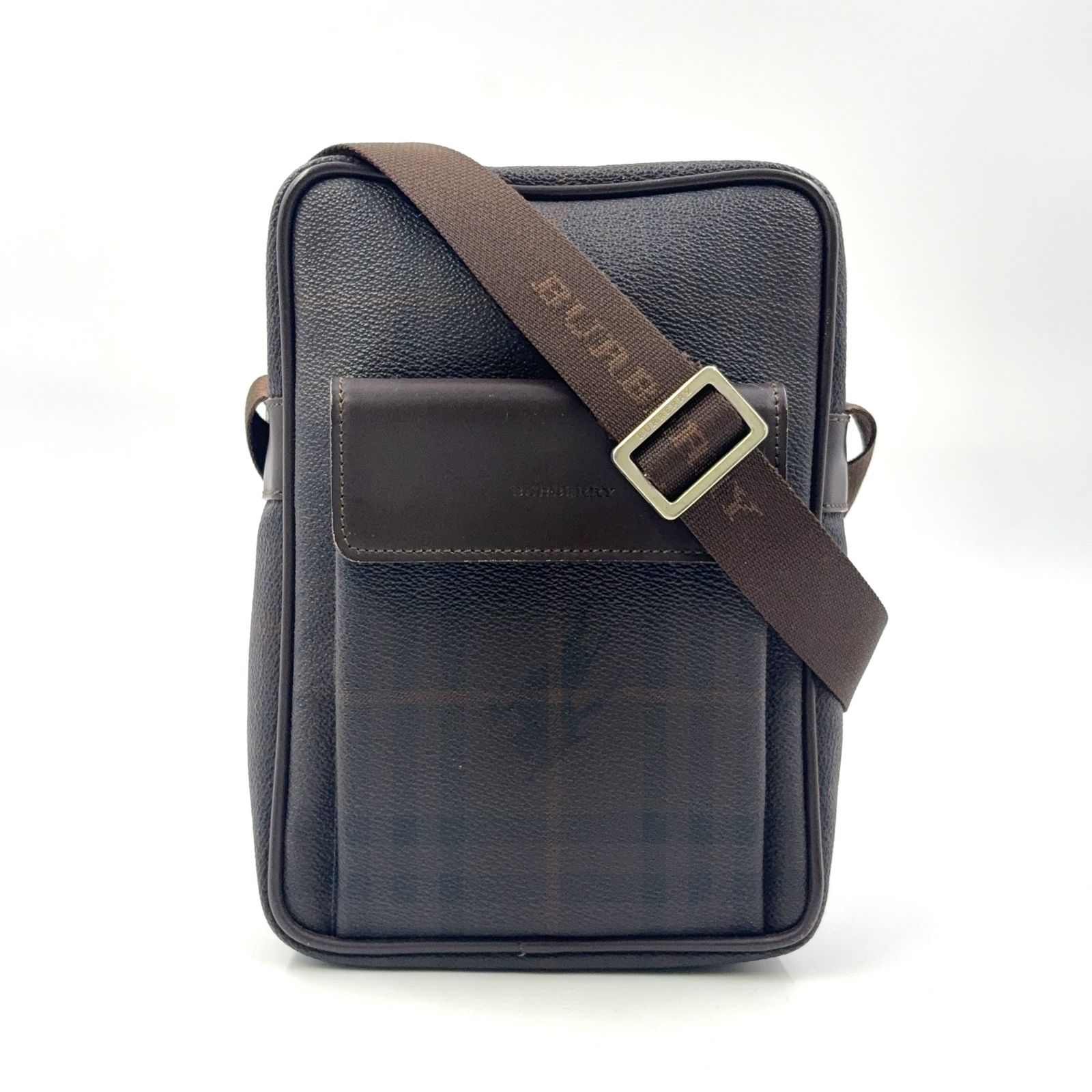 BURBERRY ノバチェック シャドーホース レザー×PVC ダークブラウン 