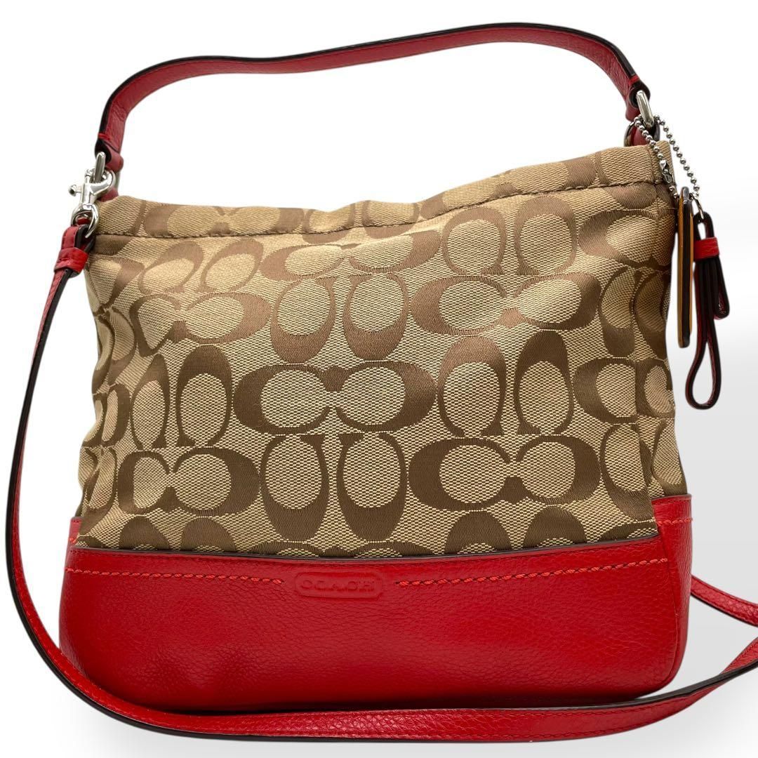 未使用級 COACH コーチ 2way ショルダーバッグ レッド キャンバス