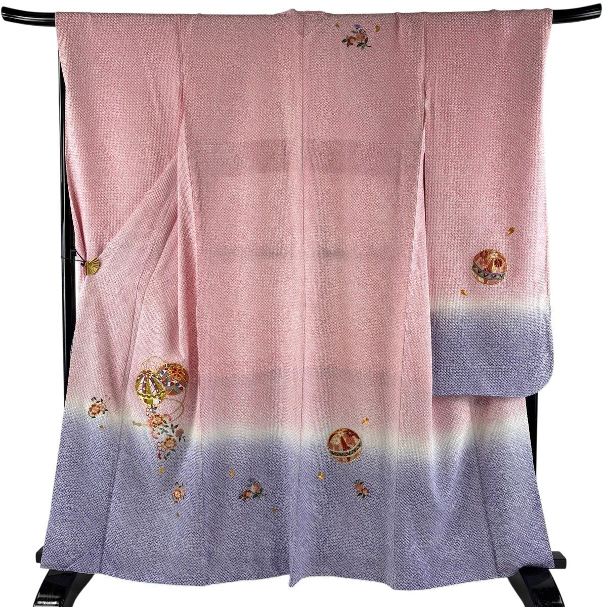 美品】 振袖 身丈161.5cm 裄丈69cm L 袷 手鞠 桜 金糸 総絞り ピンク 