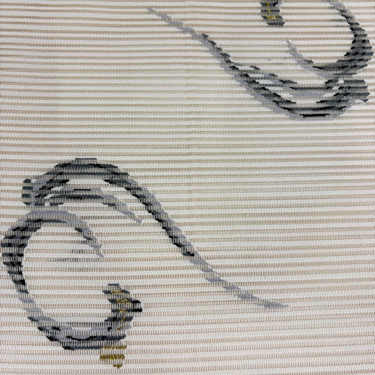 美品】 名古屋帯 秀品 夏帯 絽 八寸名古屋帯 蓑亀 金糸 ベージュ 正絹