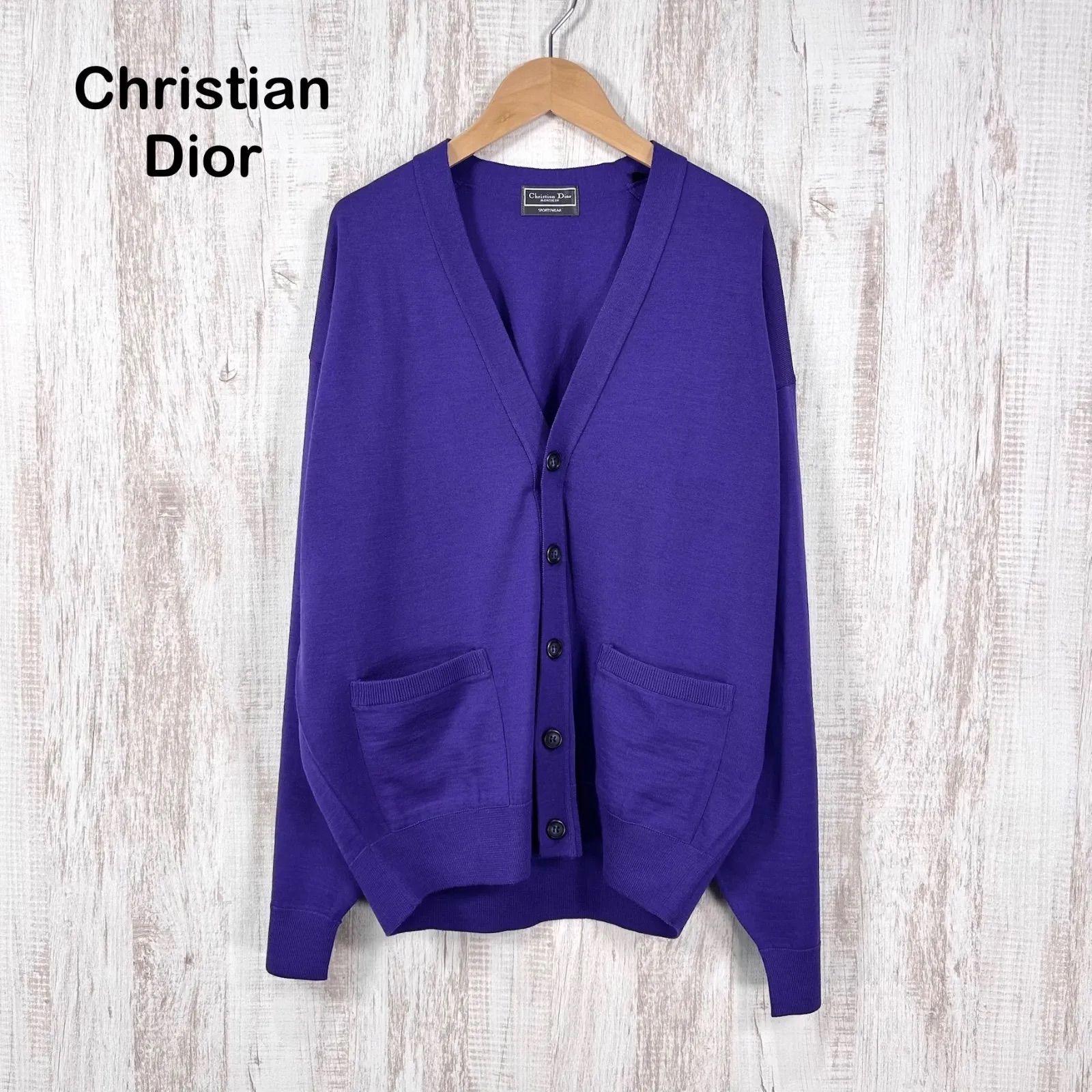 美品 90s Christian Dior ヴィンテージ クリスチャンディオール Vネック ウール カーディガン パープル