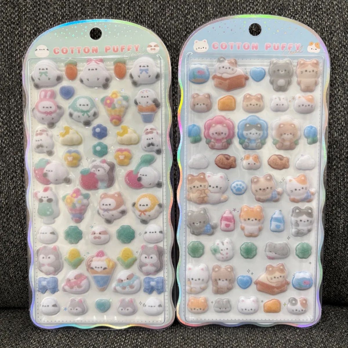 コットンパフィー シール 2点セット ねこ シマエナガ もこもこ 立体