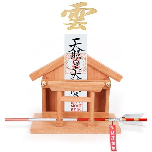 新品 YTOPRO 神棚 壁掛け 鳥居 モダン神棚 【高級ブナの木 】 置き型 アクリル雲板付き お札立て 神具セット 御守り・御朱印帳・破魔矢立て おしゃれ 簡易神棚 賃貸OK 日本製 神具職人手作り壁掛け用金具付き (L-鳥居+花座)