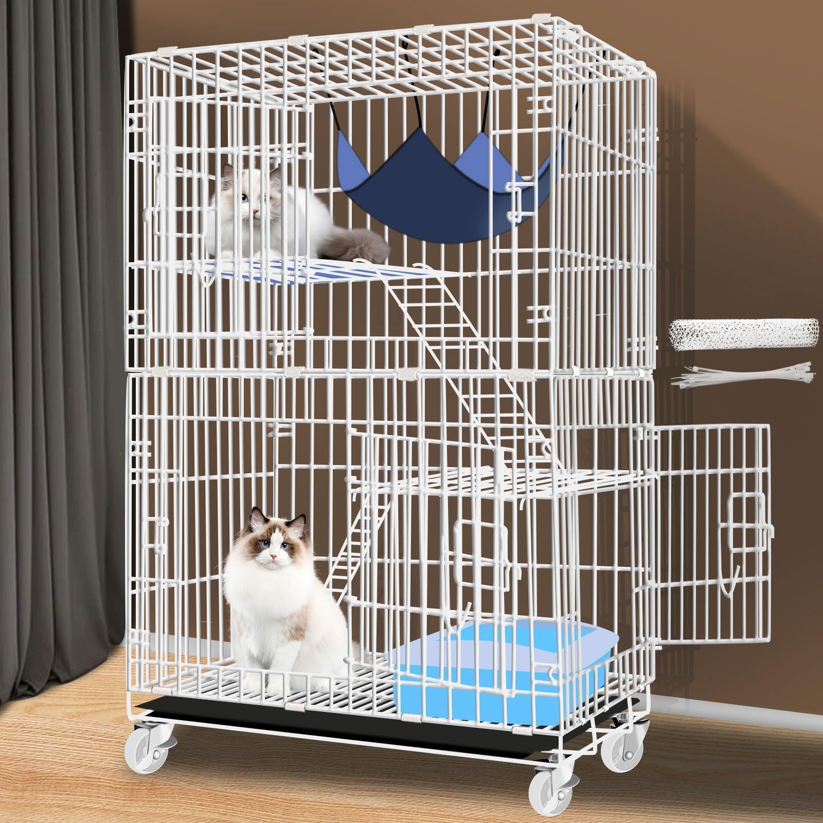 猫ケージ 猫用ケージ 猫ハウス [本体サイズ:60×42×96CM、ホワイト][高