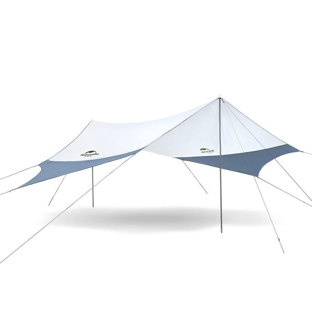 [Inventory Disposal] Hexagon Waterproof Awning Outdoor Sunshade with Camping Storage Bag, Sun Shelter, Camping Mat, Tent Sheet, Large Space (Gray+Blue Awning, Waterproof, Lightweight, L), Camping Tarp, Naturehike