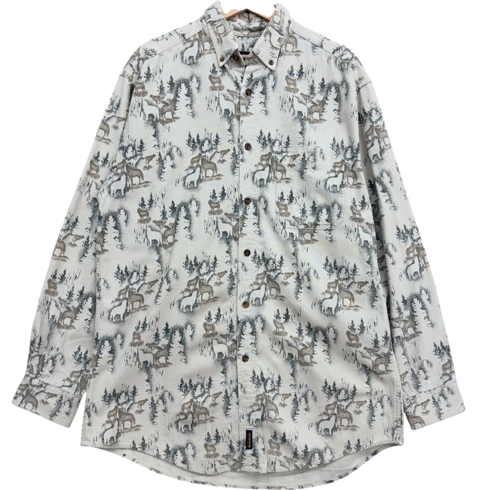 Engineered Garments × Woolrich M シャツ 動物柄 WOOLRICH ウールリッチ アニマル柄 ウルフ 狼 総柄 長袖 ボタンダウン