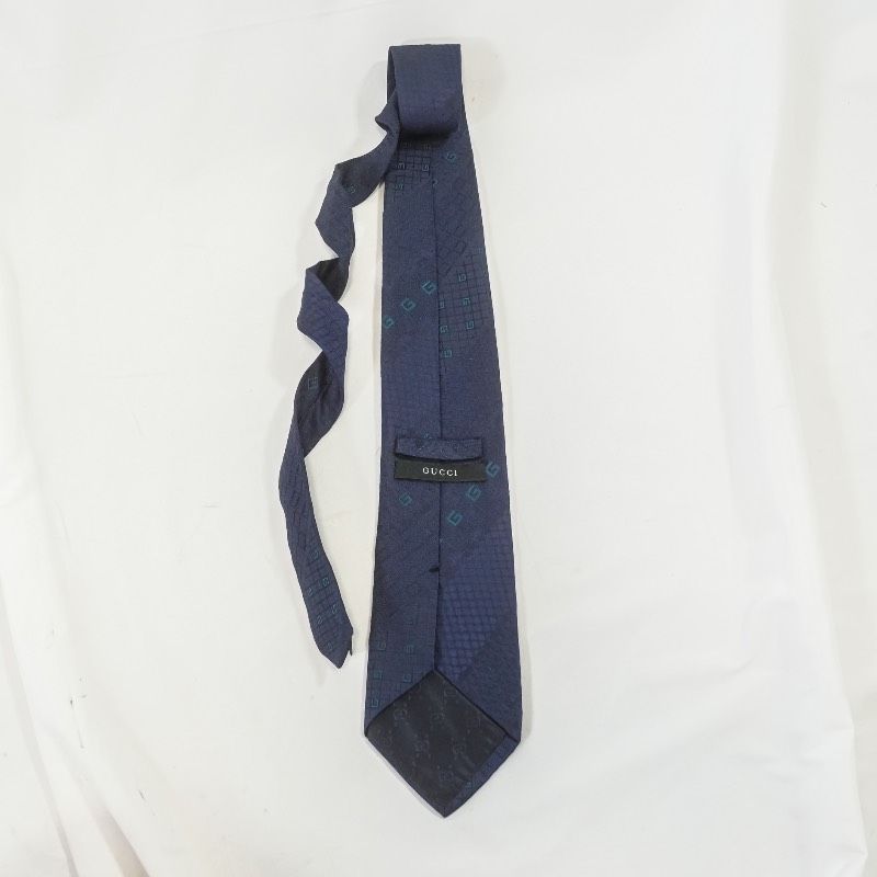 美品 GUCCI グッチ ネクタイ GG柄 シルク100% ネイビー 紺 ブルー 総柄