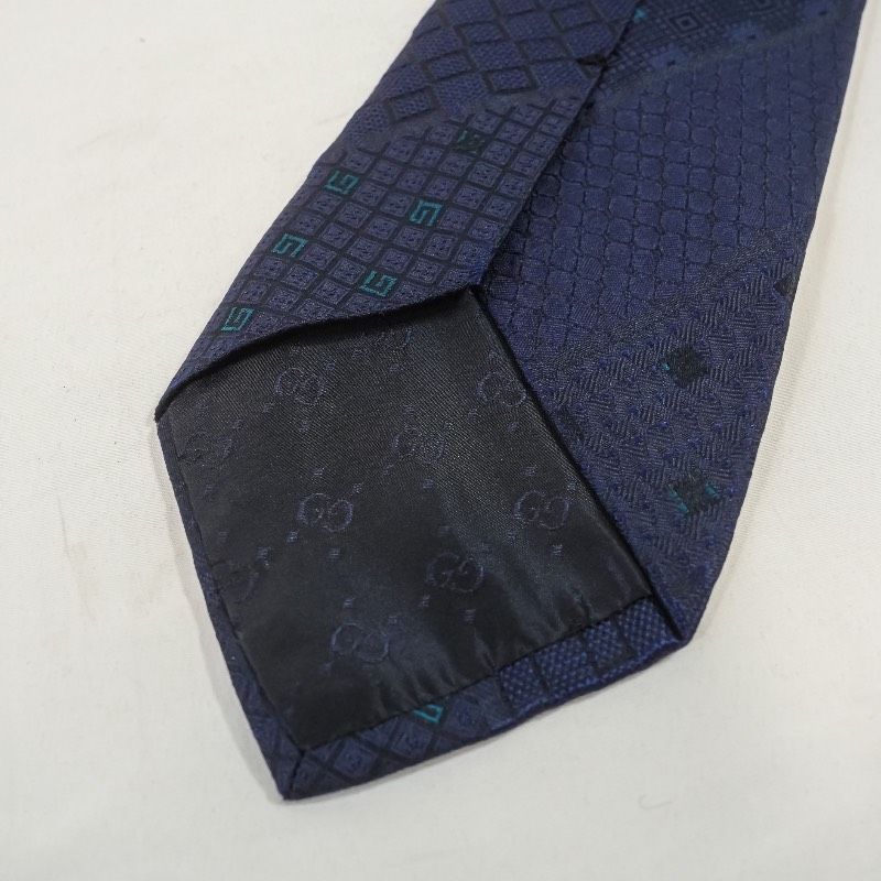 美品 GUCCI グッチ ネクタイ GG柄 シルク100% ネイビー 紺 ブルー 総柄