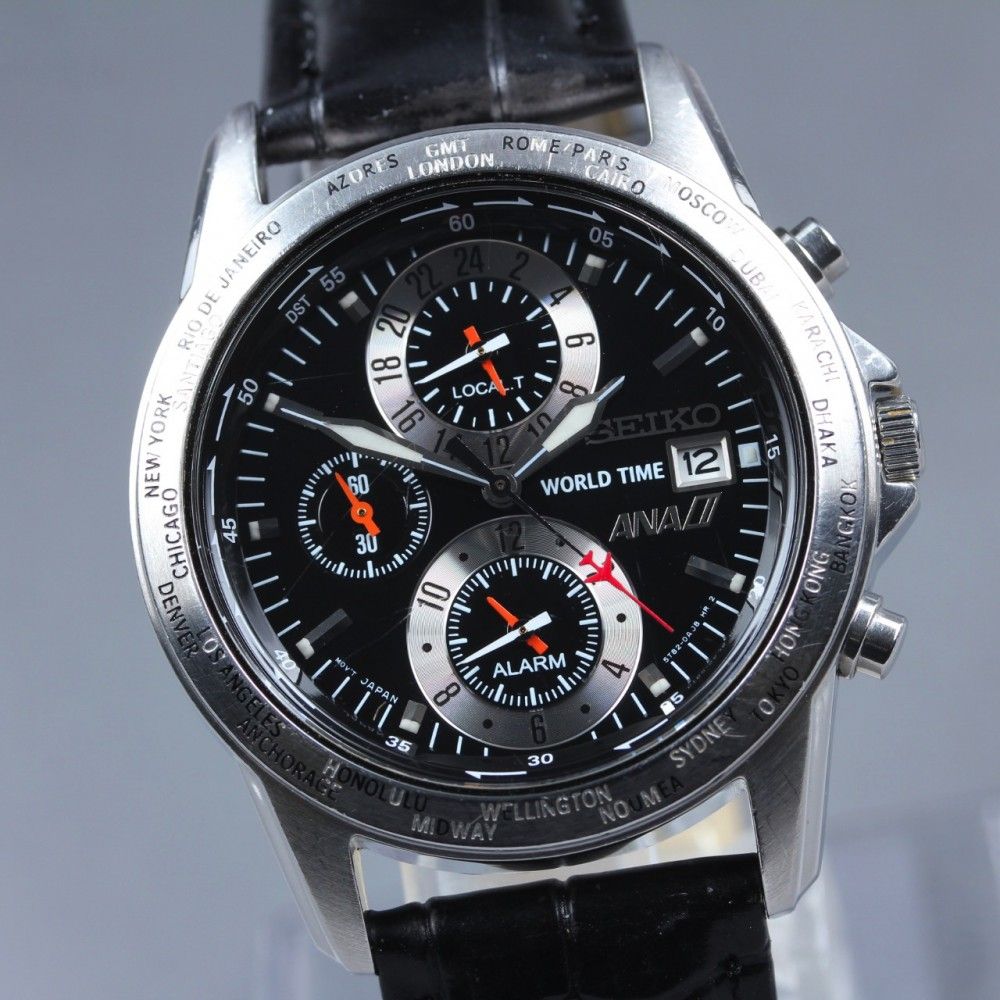 稼働品】SEIKO ワールドタイム ANAコラボ 5T82-0AH0 クオーツ メンズ