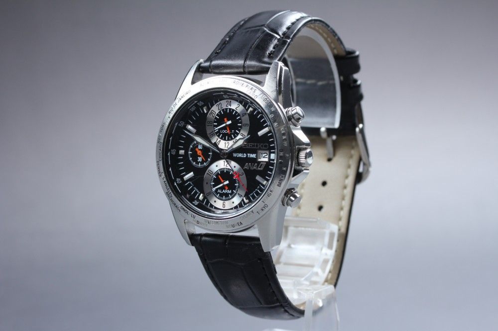 稼働品】SEIKO ワールドタイム ANAコラボ 5T82-0AH0 クオーツ メンズ