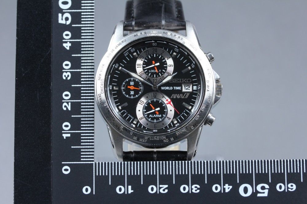 稼働品】SEIKO ワールドタイム ANAコラボ 5T82-0AH0 クオーツ メンズ