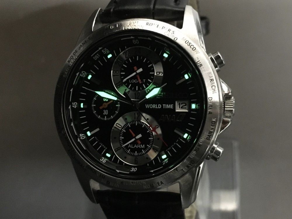 稼働品】SEIKO ワールドタイム ANAコラボ 5T82-0AH0 クオーツ メンズ