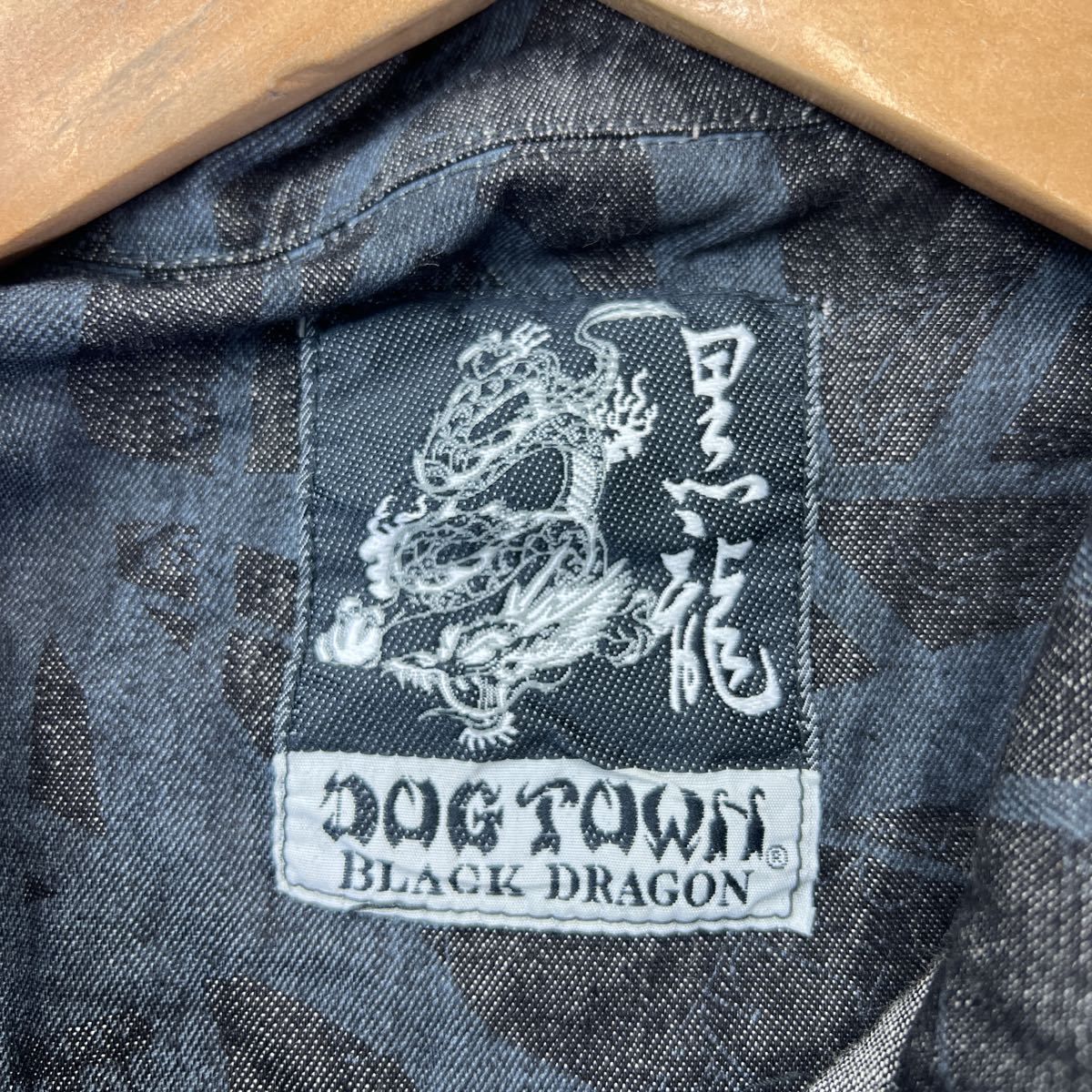 DOG TOWN ☆ 黒龍 やんちゃ サグ デザイン デニムジャケット ブラック XL ゆるだぼ ストリート ヒップホップ 古着MIX ドッグタウン■AF221 DOG TOWN ☆ 黒龍 やんちゃ サグ デザイン デニムジャケット ブラック